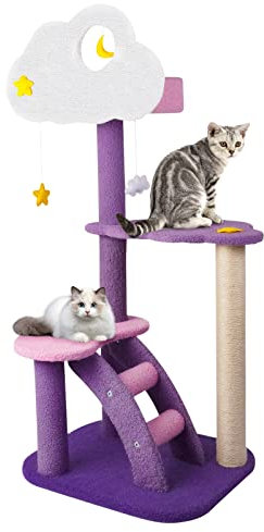 JR Knight Cat Tree Tower Condo with Scratching Post Multi-Level Play for Indoor Cats Purple & Pink 108cm/42.5in