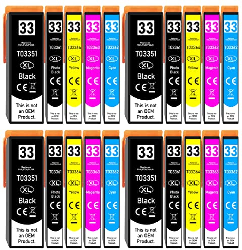 20er Multipack kompatibel mit Epson 33XL Druckerpatronen für Epson Drucker XP-540 XP-530 XP-7100 XP-645 XP-640 XP-635 XP-630 XP-900 XP-830