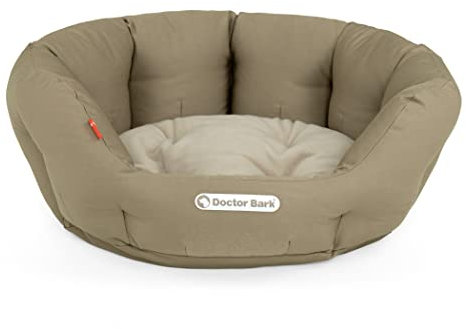 Doctor Bark - Hundebett rund - kuscheliges Hundekörbchen Mittelgroße Hunde mit orthopädischem Wendekissen - Waschbar bis 95°C - Made in Germany (M - 50x40 cm, Goldbraun)