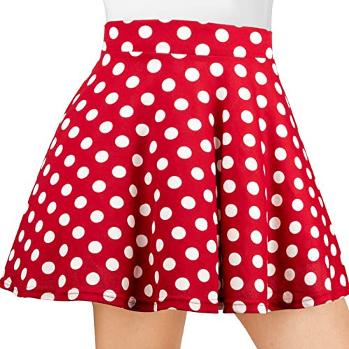 DRESHOW Rétro Jupe Basique Elastique évasée Mini Jupe Plissée Patineuse Décontractée Pour Femmes Filles, Mini Skirt Polka Dot Red, XXL