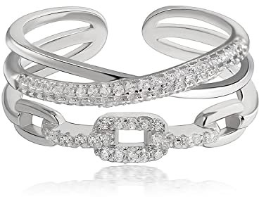 Meissa Sterling Silber Ringe für Frauen verschlungene Linie mit Zirkonia Ring ineinander verflochten Crossover Statement Ring Chunky Wide Index Fingerbänder Größe verstellbar (Silber)