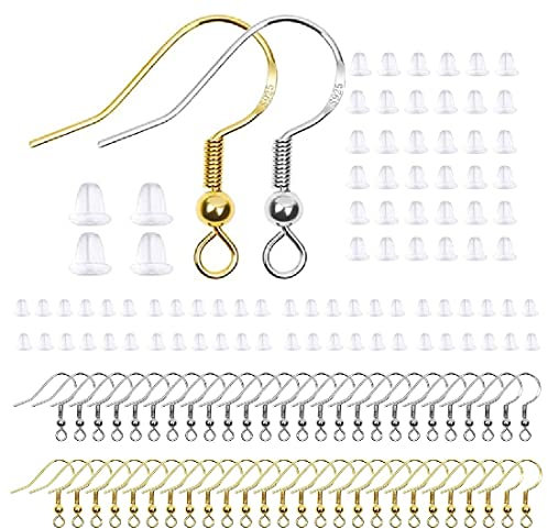 CUHZA 200Pcs Ganci per Orecchini Anallergici Fai da Te, Argento 925 con Schienali di Sicurezza e Anelli di Salto, Trasparenti