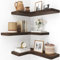 fuqing Schwebende Eckregale, Wandregal 3er Set, Regale für Wandaufbewahrung, Wandhalterung Holz Display Regal für Badezimmer Schlafzimmer Küche Garage, Rustikales Braun