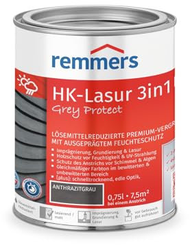 Remmers HK-Lasur 3in1 Grey Protect [plus] anthrazitgrau, matt, 0,75 Liter, Lösemittelreduzierte Premium-Vergrauungslasur für außen, 3in1, schnelltrocknend, langlebig