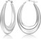 PABBEU Silber Creolen Damen 925, Hypoallergene Silberne Ohrringe Damen Ohrringe Creolen Silber, Leichte Klobige Ohrringe Silber für Damen (38MM)