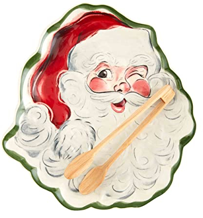 Mud Pie Weihnachts-Plätzchenteller-Set, Weihnachtsmann-Form, 30,5 x 27,9 cm | Zange