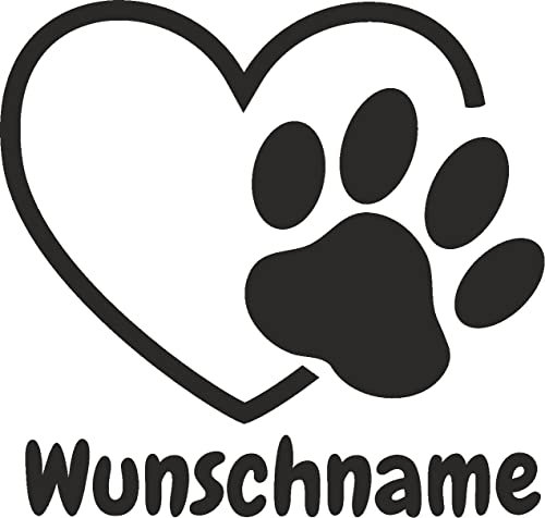 Skins4u Autoaufkleber Wandtattoo mit Wunschnamen selber gestalten Hunde Namen Pfote mit Herz Haustier für Auto Wand Spiegel
