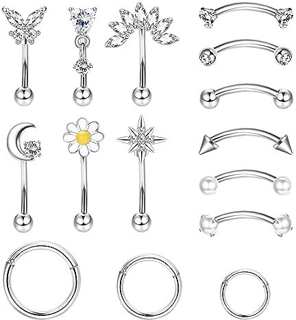 Kakonia 16g Chirurgenstahl Rook Piercing Schmuck Schmetterling Baumeln Cubic Zirkonia Augenbraue Ringe Gebogene Barbells Bauch Lippen Ring Rook Daith Ohrring Knorpel Helix Tragus Ohrringe