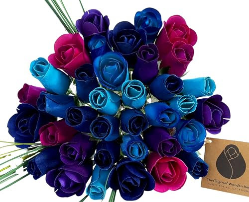The Original Wooden Rose Blumenstrauß mit geschlossenen und halboffenen Knospen (3 Dutzend)