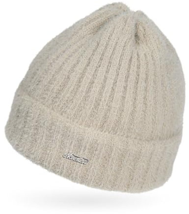 Neverless® Damen Mütze Herbst Strick-Beanie ungefüttert mit Umschlag einfarbig Uni Hellbeige Unisize