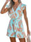 CUPSHE Damen Jumpsuit V-Ausschnitt Wickeloptik Flugärmel Strampler mit Gürtel Tropisch Weites Bein Kurz Overall Casual Lose Playsuit Blaugrün/Orange XS