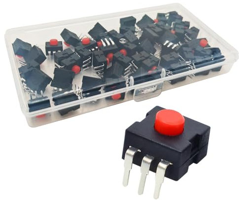 Gebildet 50pz 12 * 12 Micro Mini Interruttore On/Off/On A Scatto NO/NC 1.5A 250V Interruttore A Pulsante Autobloccante per Torcia Elettrica FAI DA TE SMD Tipo KAN-13(rosso)