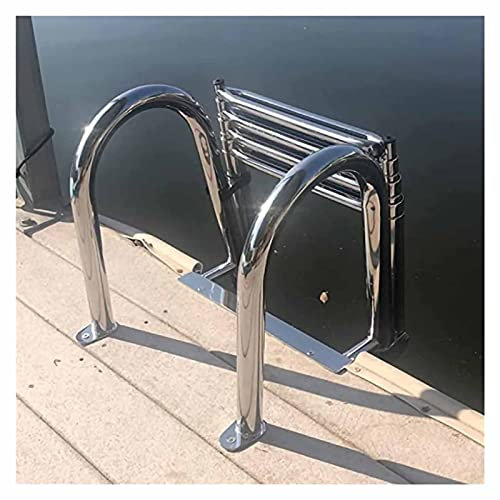 Bathing Ladder Telescoping Rear Entry Boat Ladder with Inboard Handrail, 4 Step, Folding Stainless Upper Platform Pontoon Ladder for Dock/Swim Pool/Marine
