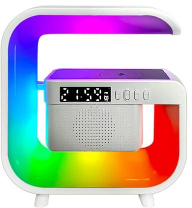 Reykentu Kabelloses Ladegerät Ständer Bluetooth 5.0 Lautsprecher Multifunktion FM TF RGB Nachtlicht Schnellladestation für Smartphone-A