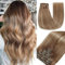 GUDOZO Clip in Extensions Echthaar 7pcs 55cm 120g Hellbraun mit Goldblond Invisible Clip Extensions Echthaar Extensions Clip Extensions Echthaar Skin Weft Haarverlängerung(22zoll,10/10/22#)