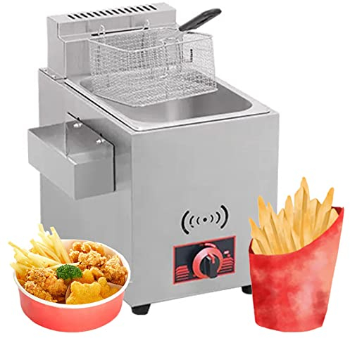 LAMEDOAT Friggitrice Commerciale da banco per Ristorante in Acciaio Inossidabile, friggitrice a Gas Professionale, friggitrice per Patatine di Pollo con cestello per Ristorante Commerciale da banco p