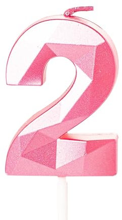 Pink 2nd Birthday Candle for Cake, 2nd Birthday Cake Toppers for 2 Year Old Girls