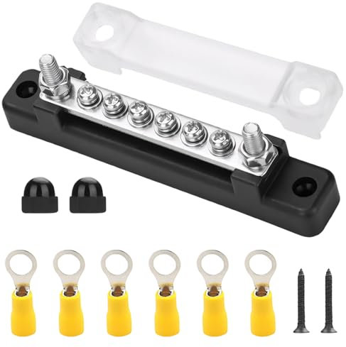 Bus Bar,12v Bus Bar,Terminal Block,48v Stromverteilungsblock Sammelschiene,150a Common Busbar Power Terminal Blocks with 2 M6 Studs 6 M4 Screws Terminals for Car Boat Marine Caravan Rv (Black)