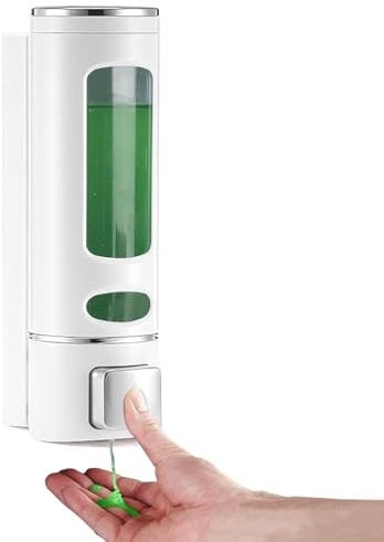 GKSCXEXE 400ML Wall Mounted Soap Dispenser Bathroom, Shampoo and Conditioner Dispenser, Shower Gel Container Kitchen Dish Soap Bottle Wall Hand Wash Dispenser for Home, Hotel, Restaurant (White)