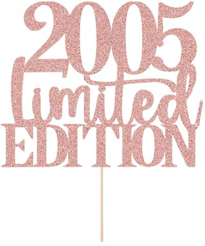 Limited EDITION 2005 cake topper 20th birthday happy birthday cake topper men and women cheer 20 years old handmade rose gold glitter cake decoration (2005)