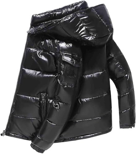 Juankrynord Gesteppte wattierte glänzende Dicke Herrenjacke ultraleichte glänzende Daunenjacke mit Stehkragen wasserdichte lässige Wind- und Schneejacke warme Outdoorjacke (Schwarz,S)