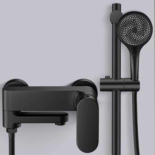 BiaoTeng Ensemble de Douche pour Baignoire Monocommande Chaud et Froid 2 Fonctions Barre de Douche avec Pommeau et Mitigeur Robinet Baignoire Noir