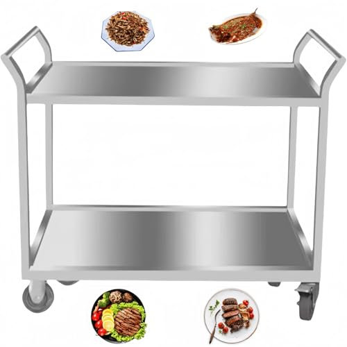 Servierwagen Edelstahl Serving Lab Trolley 2 Böden Laborwagen Tragbar Abräumwagen Medical Dental Lab Cart Transportwagen Rollwagen Medizinisch Universalräder Zwei Fußbremsen Breite Anwendung(A)