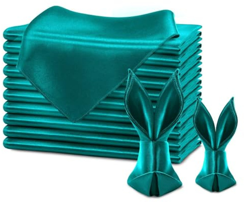 FANSU Servietten 20/50/100er Pack, Satin Hochwertige Stoffserviette Waschbare Weiche Stoffservietten für Weihnachten, Hochzeit, Geburtstag, Feiern (43x43cm/100er Pack,Türkis)
