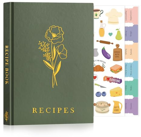 Lanpn Rezeptbuch Kochbuch zum Selberschreiben, A5 Rezepte Buch Hardcover zum Ausfüllen, DIY Cookbook Selbst Schreiben, Recipe Book Backbuch Schreiben Meine Rezepte, Grün, Englisch