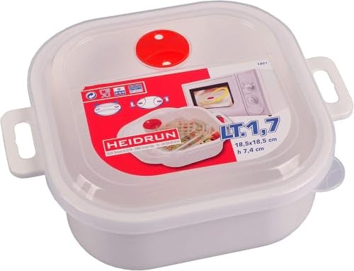 Heidrun 6er Pack MICRO KASSEROLLE mit Deckel + Ventil – 1,7 Liter, 18,5x18,5x7,4cm - weiß/transparenter Deckel