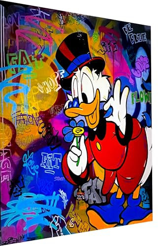 CanvasSoul Wandbild modern – Pop Art Kunstdruck | Wanddeko für Wohnzimmer & Büro | Dagobert Duck Blume | Hochwertige Leinwandbilder B8070 (Mehrfarbig, 40 x 80 cm, Acrylglas)