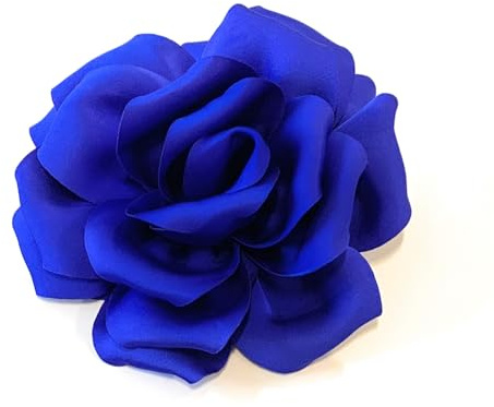 Grande pince à cheveux et broche en forme de rose - Fleur en satin - Plusieurs options (Bleu roi)