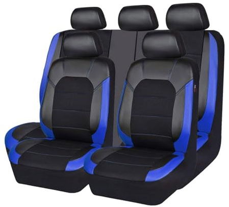 Bnkwrqotydp 9 Stück Autositzbezüge für VW Golf VI Plus 2008 2009 2010 2011 2012 2013 2014, Leder Auto Sitzbezüge Sets Atmungsaktiv Rutschfester Sitzschoner Schonbezüge Innenraum Zubehör,Blue
