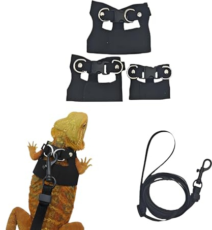 3 Stück Westen-Geschirr-Leinen-Set, Verstellbares Laufgeschirr Für Reptilien, Gurt Und Führleine Für Bartagamen, Leinen-Set Für Kleine Haustiere, Reptilien, Echsen Und Chamäleons (Braun) (Schwarz)