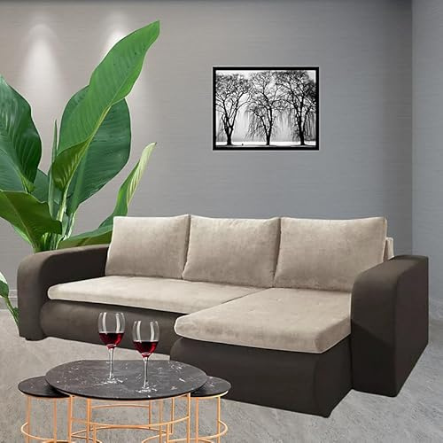 Agritrade AK L-Shaped Corner Sofa Bed with Storage Reversible Side Pull Out Sleep Function Brown and Beige - BROOKLYN