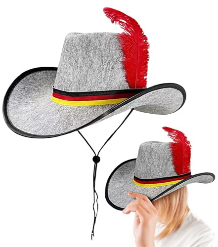 Pomurom Herren Filzhut - Western Filz Party Hut | Schwarz Rot Gelb Design Oktoberfest Karneval Kopfbedeckung Mit Verstellbarem Band Für Outdoor Cosplay Schulkostüm Foto Requisite Veranstaltung Fest