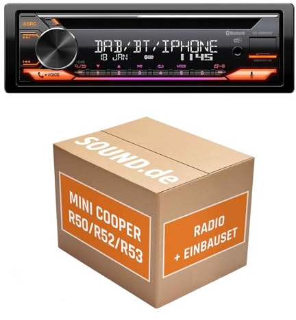 Autoradio Einbaupaket für JVC KD-DB922BT kompatibel mit Mini Cooper R50/R52/R53, Business Radio | Bluetooth Telefonieren Audiostreaming