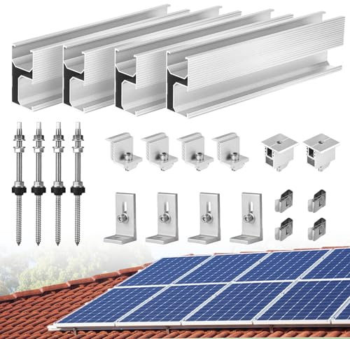 SWAWIS Kit de Fixation Panneau Solaire avec 4pcs 200mm ails Courts | en Alliage d'Aluminium, Support de Panneau Solaire pour 2 Panneaux de 30 à 45 mm, Photovoltaïque pour Toitures Métalliques