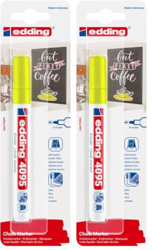 edding 4095 Kreidemarker - neon-gelb - 1 Kreidestift - Rundspitze 2-3 mm - Kreidestift für Tafel abwischbar - zum Beschriften von Fenster, Glas, Spiegel - Tafelstift mit deckenden Farben