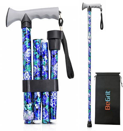 BeGrit Weicher Griff, Faltbarer Damen-Gehstock, Leichter Gehstock, Glitzer, Mobilitätshilfen für Erwachsene, mit Tasche für den täglichen Spaziergang, Reisen, zusammenklappbar, für Handtasche