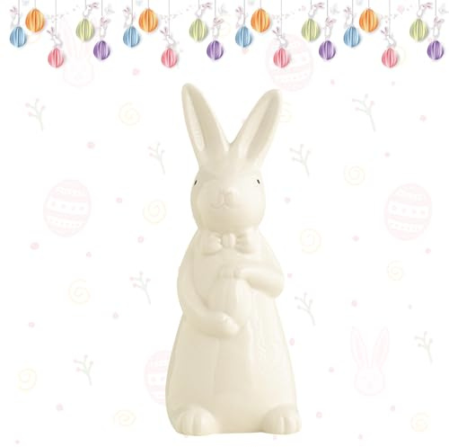 Ferakum Osterdeko Keramik Hasenfigur, Osterhasen Keramik Porzellan Dekofiguren, Frühlingsdeko Kaninchen Osterdeko Tischdeko Ostern Osterhasen Modern Deko Porzellan Tisch für Wohnzimmer Büro Party (F)