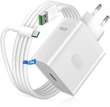 AIAUXAI Caricatore con Cavo per Realme 45W, Ricarica Rapida per Super-Vooc | Caricabatterie Veloce con Cavo USB C 1,8M 6A per Realme 14 Pro 13 12 P3 C71 C75 C85 per OPPO Reno13 A5 Pro A40 A6 per OnePlus