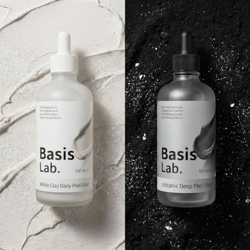 Basis Lab Peel Shot - Vulkan & Weisser Ton - Sanfte Porenreinigung & Tiefenpflege mit Centella & Hyaluron - Gegen Mitesser - 100ml (1x Vulkanerde + 1x Französische Tonerde, 1+1 Duo Basis Lab)