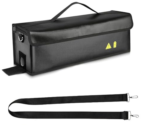 Ebike Battery Bag with Cable Guide, 8 Layers Fire Protection Waterproof E Bike Safety Box, Extra Large Explosion Fireproof Lipo Safe Cover up to 2300°C for Storage Transport Charging (49x15x15cm)