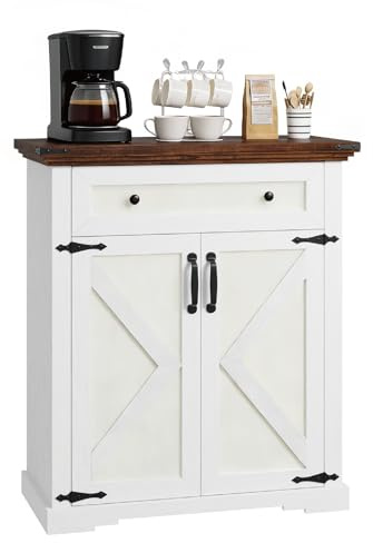 EOSVALO Küchenschrank 70x34x80cm, Sideboard mit Schubladen & Türen, Weiß | Buffetschrank mit Verstellbare Fachböden für den Flur, Aufbewahrungsschrank für Wohnzimmer, Esszimmer