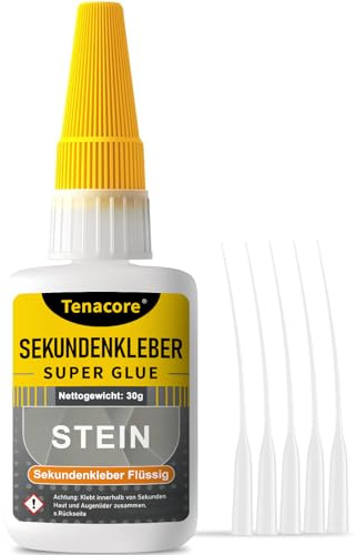 Steinkleber Extra Stark 30g, Sekundenkleber Stein Extra Stark, Superkleber mit Anti-Verstopfungskappe, Transparent Wasserfest für Stein, Marmor, Granit und Kunststein