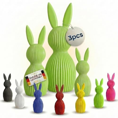 R-Satz Shop 3er Set Osterhasen Deko – Moderne 3D Hasen Figuren – Osterdeko & Frühlingsdeko – Minimalistisches Design für Tisch & Zuhause (Grün)