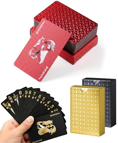 LOZTBUE 3 Stück Spielkarten, Schwarz Gold Rot Poker Karten, 54 Blatt pro Set wasserfester Spielkarten, Hochwertige Diamant Poker Cards für Kartenspiele, Freunde und Familie