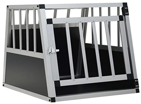 Teenpull Hundetransportbox mit Einzeltür aus Aluminium und MDF 54 x 69 x 50 cm leicht und robust für Auto Kofferraum geeignet kompakter Rückzugsort für kleine Hunde im Outdoor und Indoor Gebrauch