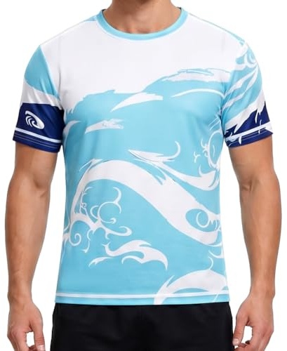 AYESY Maillot de Bain à Homme Manches Courts, UPF 50+ Protection Anti-UV T-Shirt Rashguard à Séchage Rapide Léger, élastique Lâche pour Surf Pêche Plongée Plage L-2XL